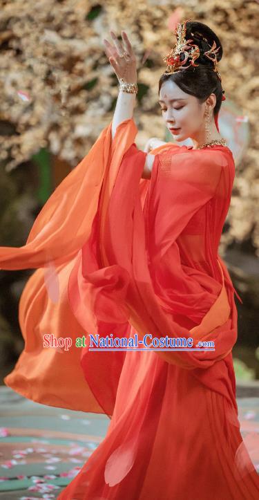 Chinese Ancient Dancing Lady Garment Costumes Young Beauty Clothing TV Series The Blood of Youth Tian Nv Rui Red Dress