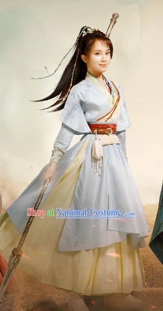 Chinese The Blood of Youth Sikong Qianluo Blue Dress Ancient Female Knight Garment Costumes TV Series Swordswoman Clothing