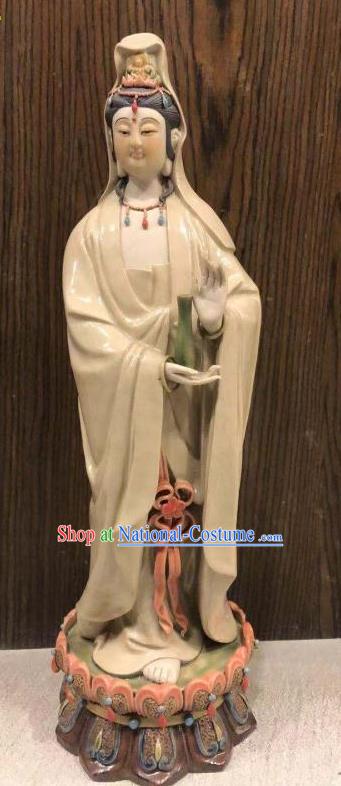 Chinese Guan Yin with Bottle Statue Shiwan Ceramic Avalokitesvara Sculpture Kwan Yin Figurine