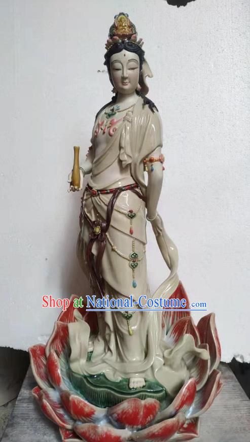 Chinese Kwan Yin Figurine Guan Yin Statue Shiwan Ceramic Avalokitesvara Sculpture