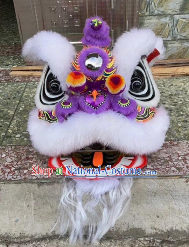 Top Handmade White Wool Fut San Lion Performance and Competition Lion Dance Costumes Complete Set