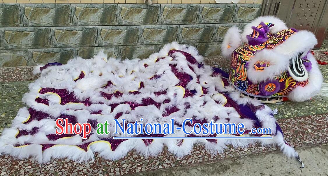 Top Handmade White Wool Hok San Lion Performance and Competition Lion Dance Costumes Complete Set