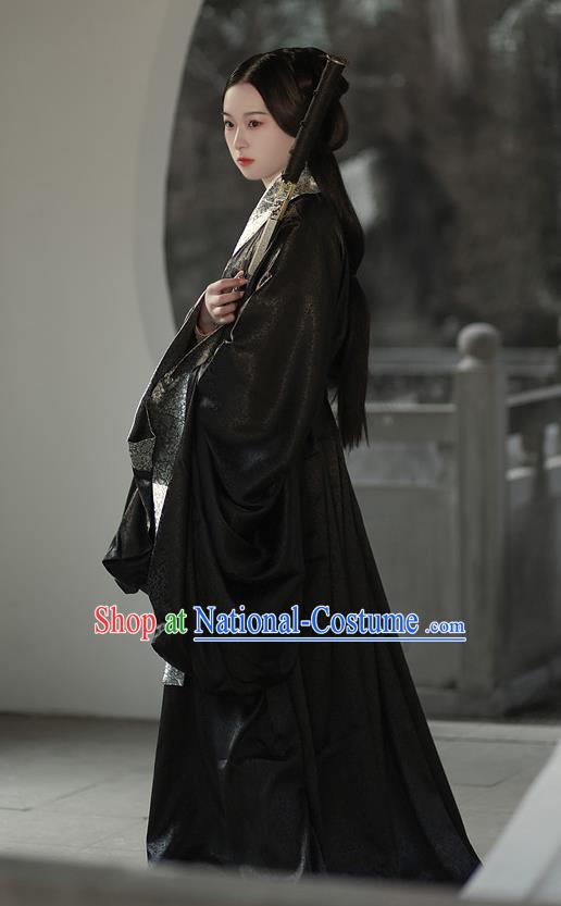 Chinese Ancient Palace Empress Costume Traditional Han Fu Straight Front Robe Black Dress Qin Dynasty Royal Princess Clothing