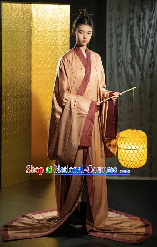 Chinese Qin Dynasty Noble Childe Clothing Ancient Scholar Costume Traditional Han Fu Straight Front Robe