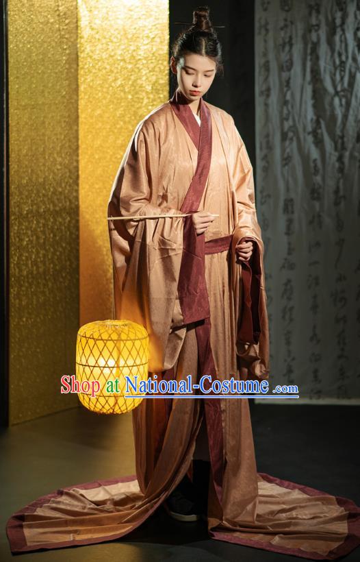 Chinese Qin Dynasty Noble Childe Clothing Ancient Scholar Costume Traditional Han Fu Straight Front Robe