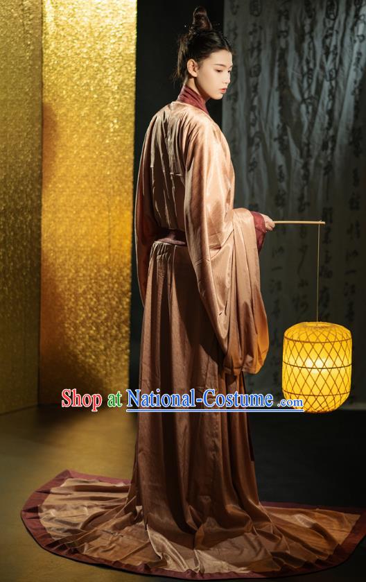 Chinese Qin Dynasty Noble Childe Clothing Ancient Scholar Costume Traditional Han Fu Straight Front Robe