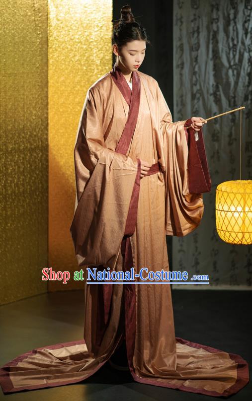 Chinese Qin Dynasty Noble Childe Clothing Ancient Scholar Costume Traditional Han Fu Straight Front Robe