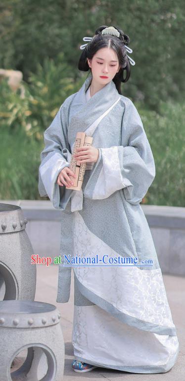 Chinese Ancient Young Woman Dress Traditional Han Fu Curving Front Robe Han Dynasty Princess Garment Costume