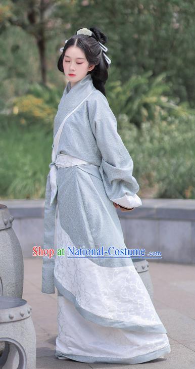 Chinese Ancient Young Woman Dress Traditional Han Fu Curving Front Robe Han Dynasty Princess Garment Costume