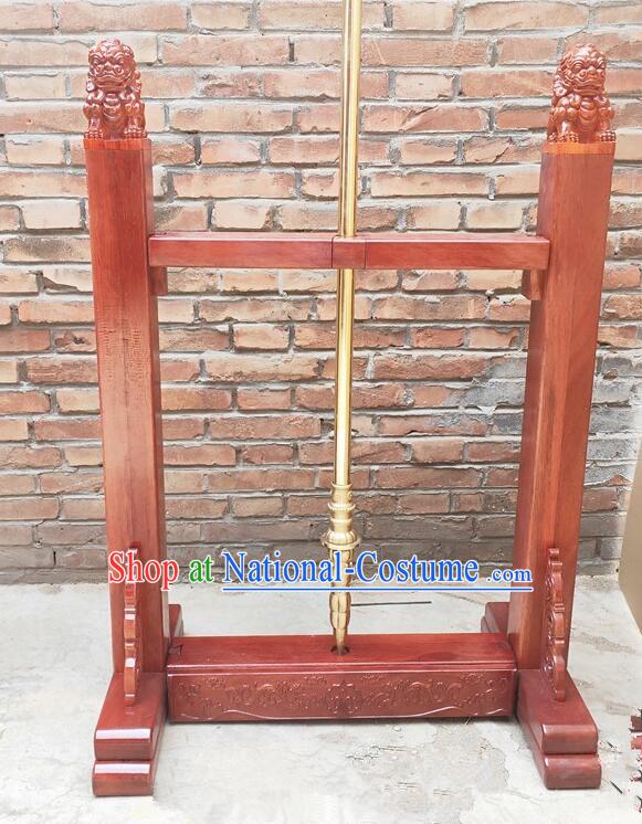 Top Handmade Spear Display Rack Chinese Broadsword Wooden Stand Carving Single Hole Merbau Stand