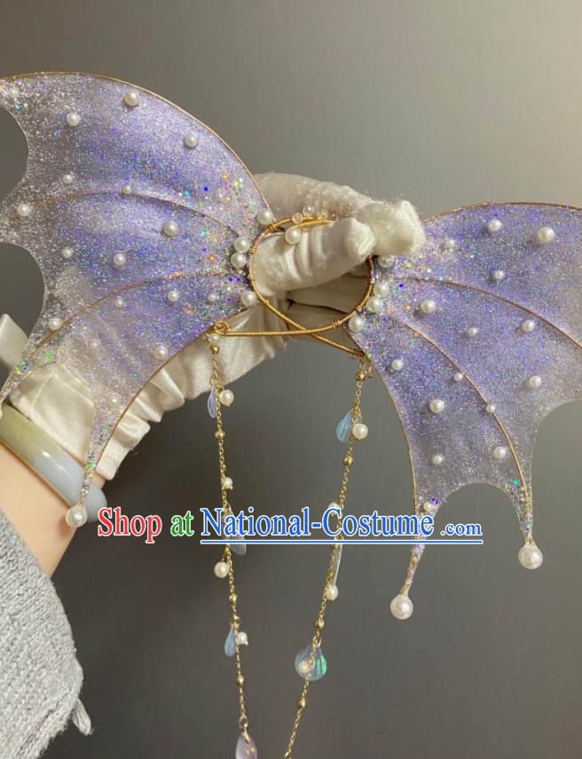 Handmade Tassel Purple Fish Tail Accessories Cosplay Mermaid Ear Jewelries Stage Performance Earrings