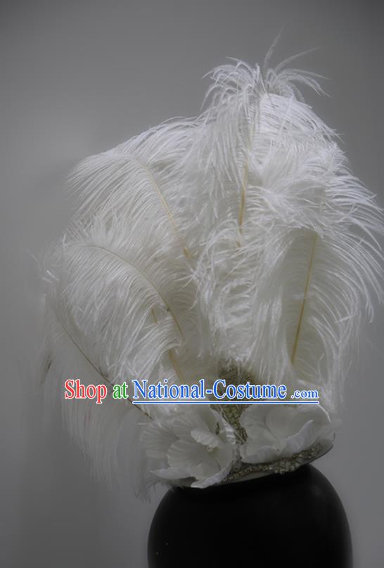 Top Handmade Stage Show Headdress Model Contest Hair Accessories Catwalks White Feather Crown