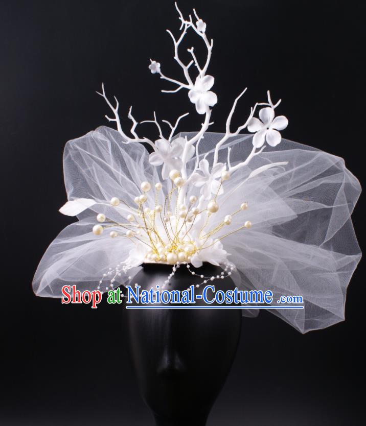 Top Catwalks White Veil Crown Handmade Stage Show Headdress Model Contest Hair Accessories