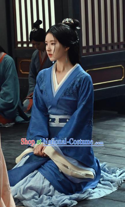 TV Series Love Like The Galaxy Cheng Shao Shang Blue Dress Chinese Han Dynasty Historical Costumes Ancient Aristocratic Lady Clothing