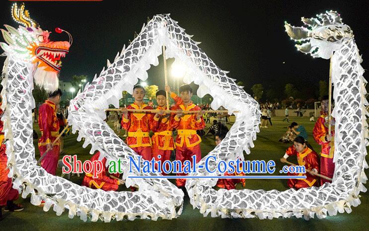 White Chinese Dragon Dancing Props Luminous LED Lights Dragon Dance Costumes Complete Set for 19-20 People