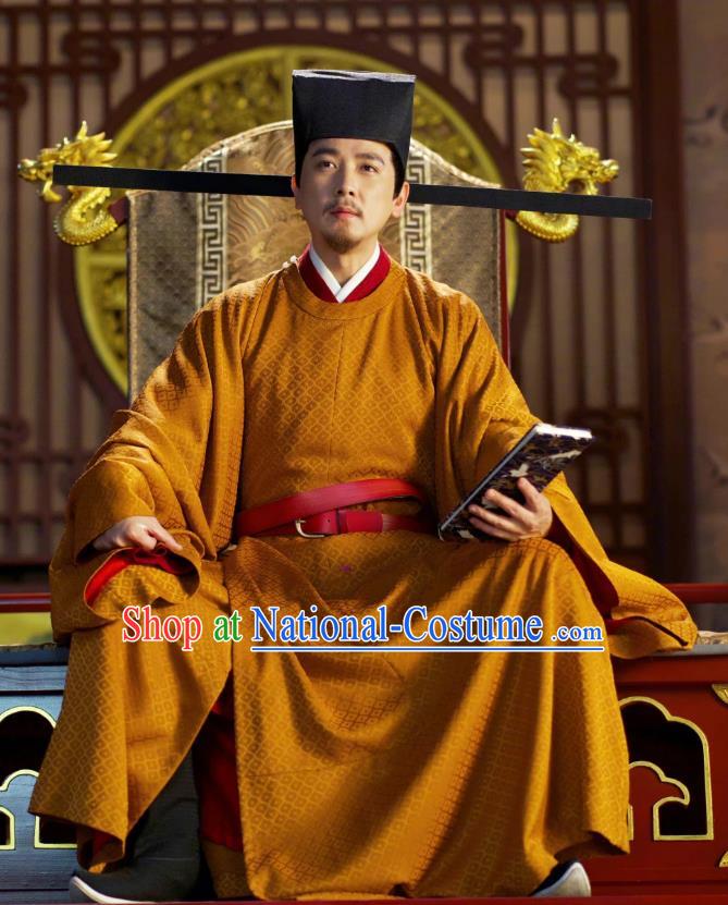 Chinese Song Dynasty Emperor Historical Costumes Ancient Monarch Clothing TV Series A Dream of Splendor Replica Imperial Robe and Headdress