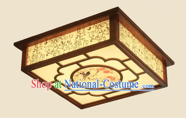 Chinese Traditional Ceiling Lamp Painting of Birds and Flowers Lantern Handmade Wood Lantern