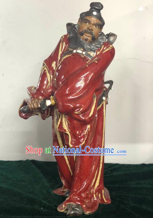 Chinese Zhong Kui Drawing Sword Statue Hand Made Shi Wan Figurine Ceramics Artistic