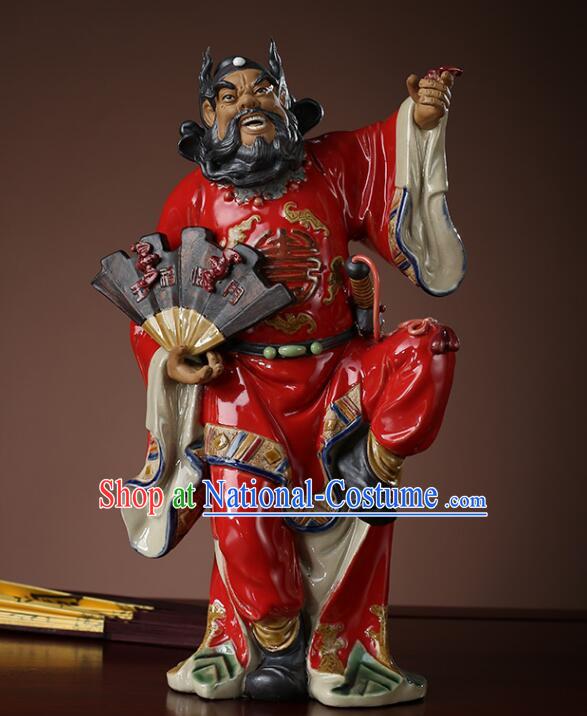 Chinese Hand Made Shi Wan Figurine Ceramics Artistic Zhong Kui Leading Luck Statue