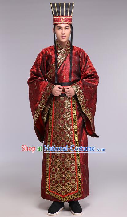 Chinese Han Dynasty Official Clothing Ancient Minister Costumes and Hat Complete Set