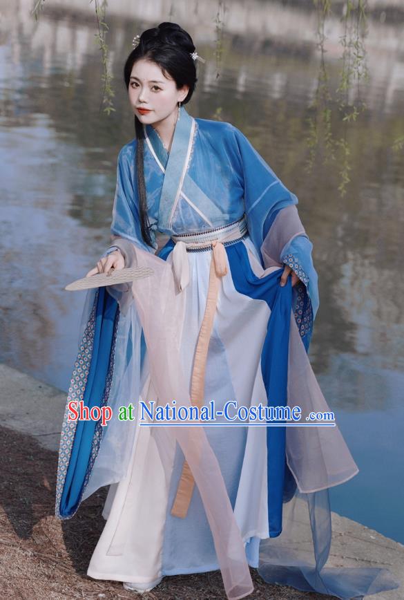 Chinese Wei Jin Northern and Southern Dynasties Women Costumes Ancient Princess Clothing China Hanfu Blue Dresses