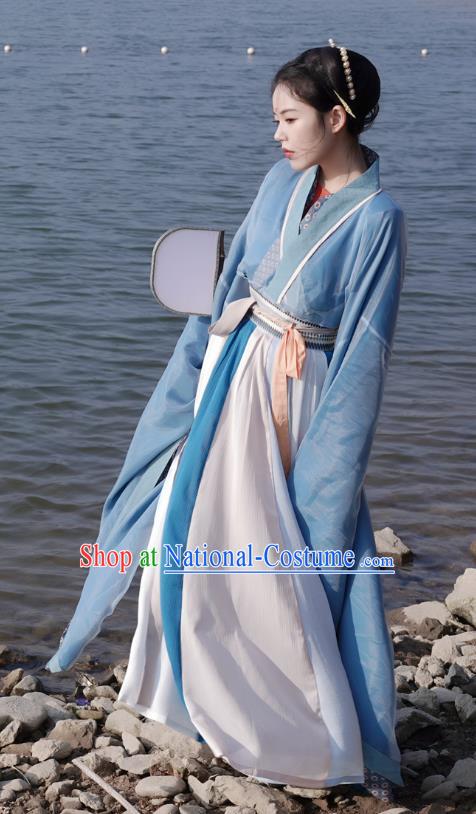 Chinese Wei Jin Northern and Southern Dynasties Women Costumes Ancient Princess Clothing China Hanfu Blue Dresses