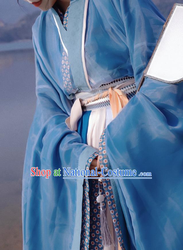 Chinese Wei Jin Northern and Southern Dynasties Women Costumes Ancient Princess Clothing China Hanfu Blue Dresses