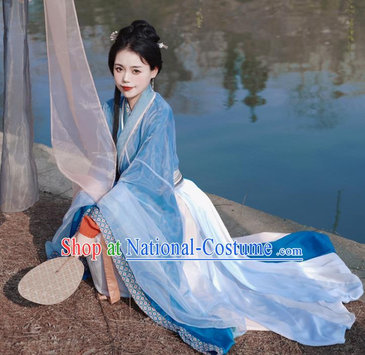 Chinese Wei Jin Northern and Southern Dynasties Women Costumes Ancient Princess Clothing China Hanfu Blue Dresses