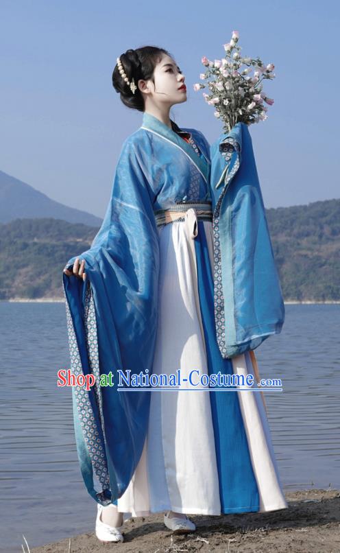 Chinese Wei Jin Northern and Southern Dynasties Women Costumes Ancient Princess Clothing China Hanfu Blue Dresses