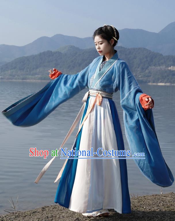 Chinese Wei Jin Northern and Southern Dynasties Women Costumes Ancient Princess Clothing China Hanfu Blue Dresses