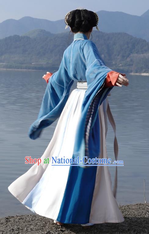 Chinese Wei Jin Northern and Southern Dynasties Women Costumes Ancient Princess Clothing China Hanfu Blue Dresses