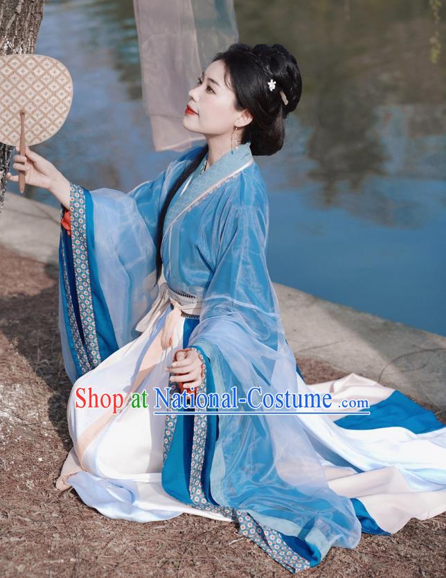 Chinese Wei Jin Northern and Southern Dynasties Women Costumes Ancient Princess Clothing China Hanfu Blue Dresses