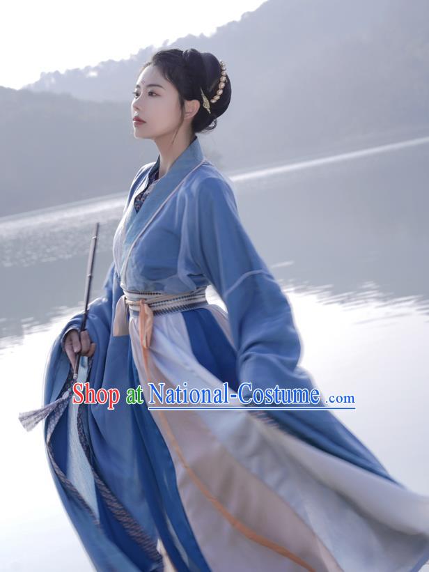 Chinese Wei Jin Northern and Southern Dynasties Women Costumes Ancient Princess Clothing China Hanfu Blue Dresses