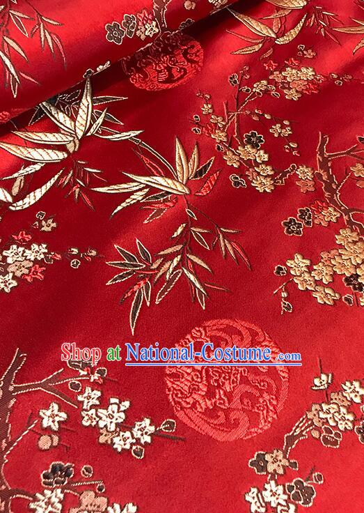 Chinese Traditional Fabric Classical Plum Bamboo Patterns Design Red Brocade