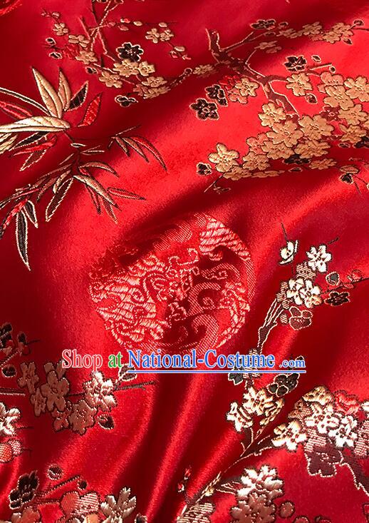 Chinese Traditional Fabric Classical Plum Bamboo Patterns Design Red Brocade