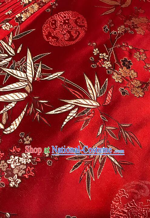 Chinese Traditional Fabric Classical Plum Bamboo Patterns Design Red Brocade