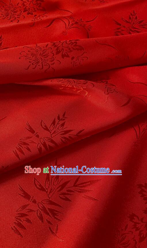 Chinese Classical Plum Bamboo Patterns Design Red Satin Silk Traditional Jacquard Fabric