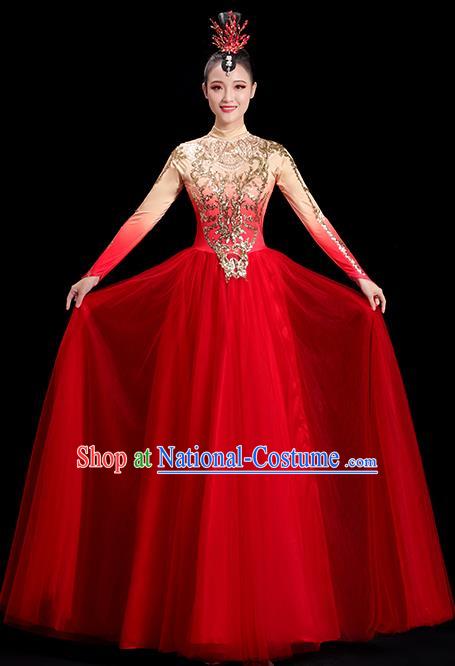 Professional Opening Dance Red Dress Women Group Dance Clothing Chorus Performance Costume