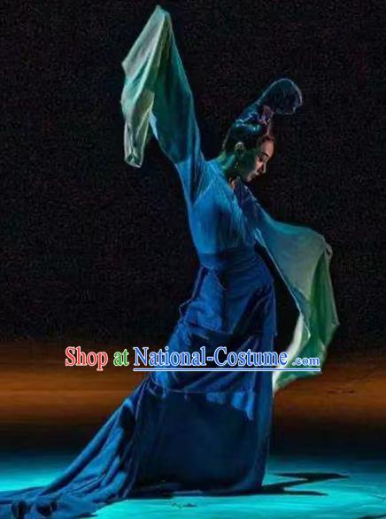 Chinese Women Group Dance Clothing Classical Dance Costume Spring Festival Gala Zhi Ci Qing Lu Blue Dress