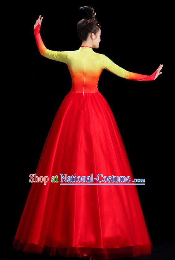 Chinese Folk Dance Costume Spring Festival Gala Opening Dance Red Dress Women Group Dance Clothing