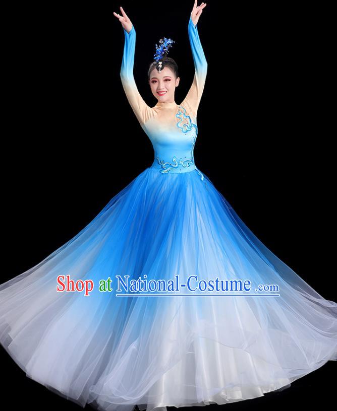 Chinese Women Group Dance Clothing Modern Dance Costume Spring Festival Gala Opening Dance Blue Dress