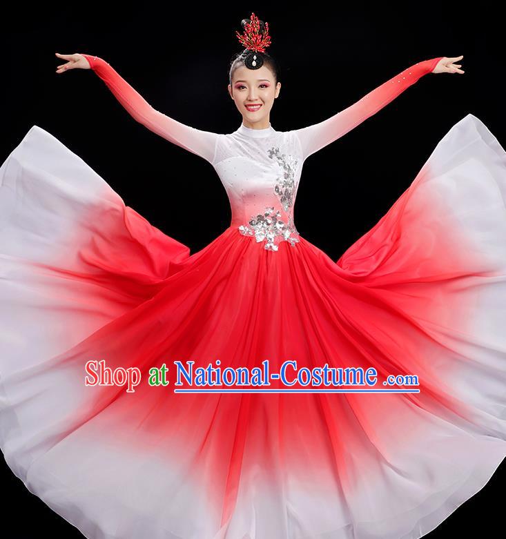 Chinese Women Chorus Clothing Umbrella Dance Costume Spring Festival Gala Group Dance Red Dress