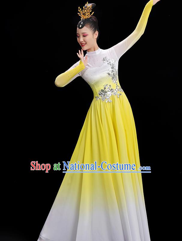 Chinese Spring Festival Gala Group Dance Yellow Dress Women Chorus Clothing Umbrella Dance Costume