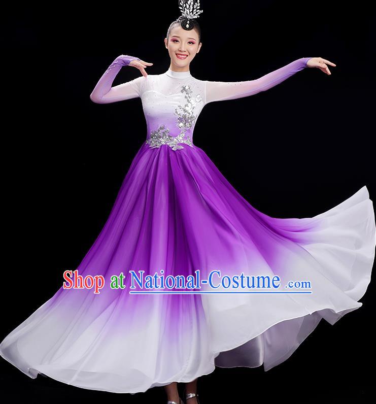 Chinese Women Group Chorus Clothing Umbrella Dance Costume Spring Festival Gala Dance Purple Dress