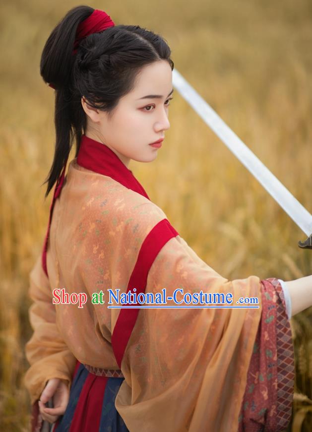 China Ancient Swordswoman Costumes Traditional Hanfu Dresses Jin Dynasty Heroine Hua Mulan Historical Clothing