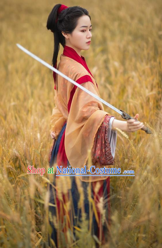 China Ancient Swordswoman Costumes Traditional Hanfu Dresses Jin Dynasty Heroine Hua Mulan Historical Clothing