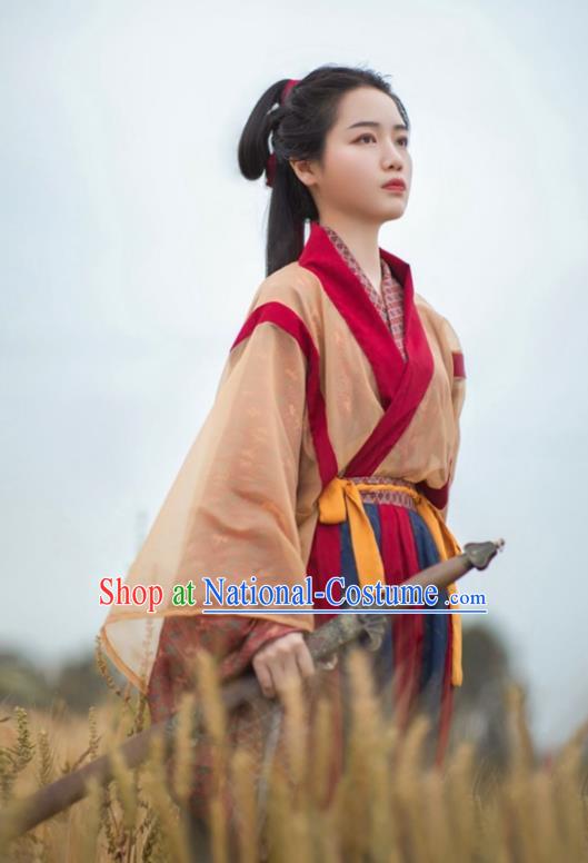 China Ancient Swordswoman Costumes Traditional Hanfu Dresses Jin Dynasty Heroine Hua Mulan Historical Clothing