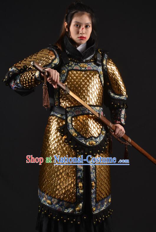 Chinese Ancient General Chain Armor Costumes Ming Dynasty Hauberk Metal Armor for Women for Men