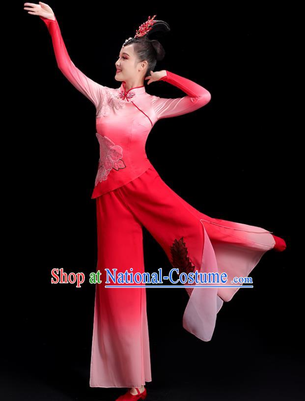 China Women Group Stage Show Red Uniform National Yangko Dance Costume Folk Dance Fan Dance Clothing