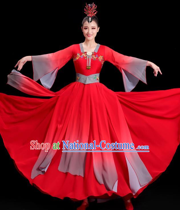 China Umbrella Dance Clothing Women Group Stage Show Red Dress Classical Dance Costume